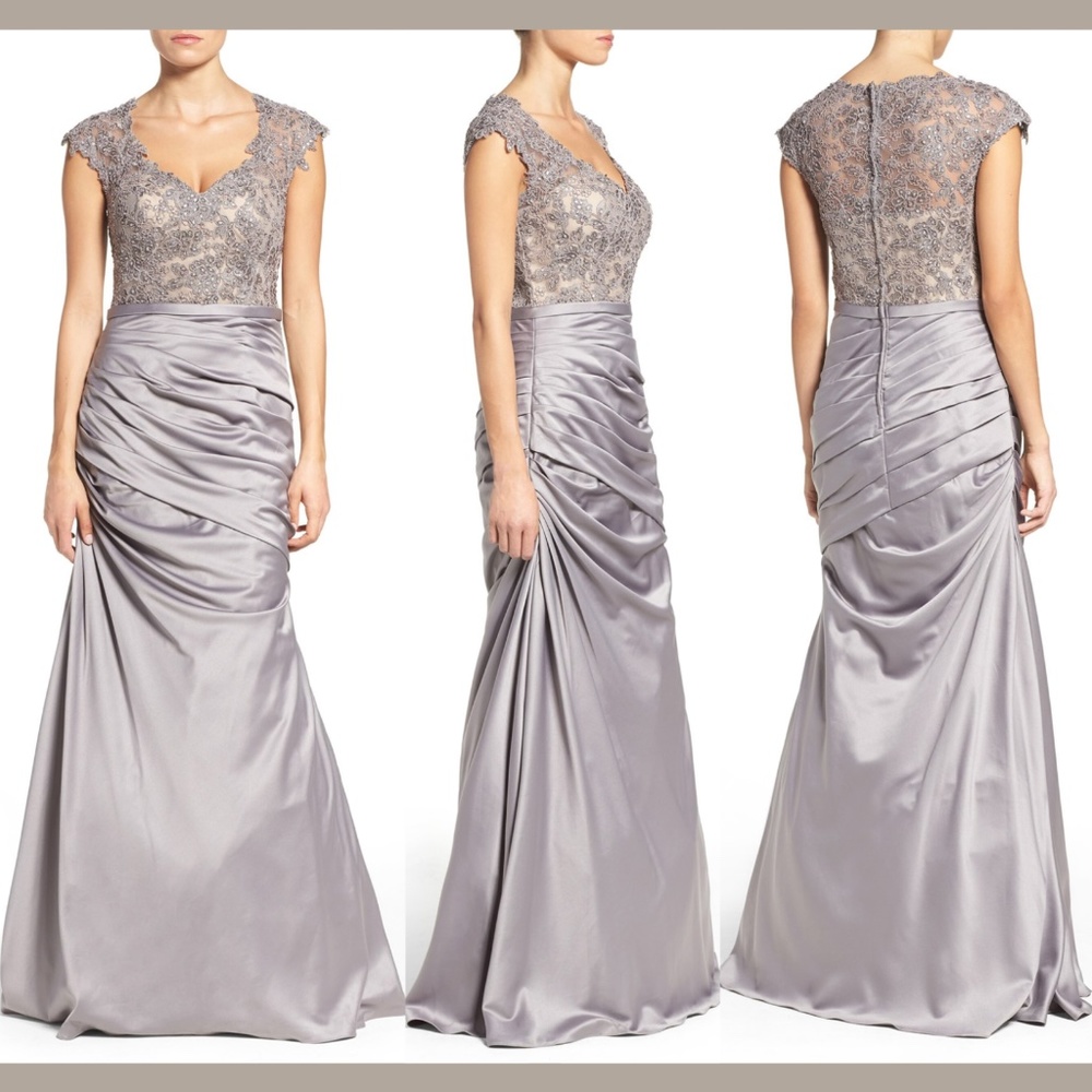 NEW $598 La Femme Embellished Lace & Satin Mermaid Gown [SZ 14‎ ]
